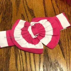 Hot Pink and White Wide Stripe Cotton Big Bow Headband  HANDCRAFTED  HB133 NWT